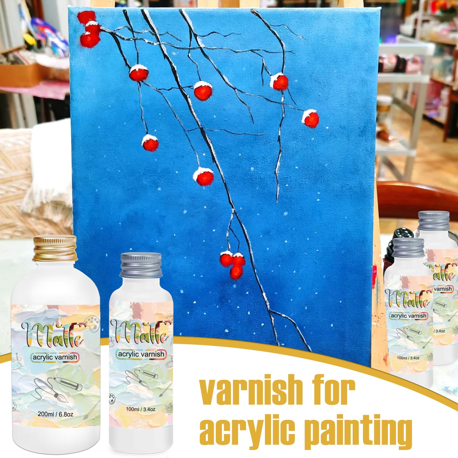 Matte Varnish for Acrylic Painting，200ml Acrylic Paint Varnish，Clear Varnish Keeps Paintings from Yellowing, Cracking, Maintains Permanent Color（Matte）