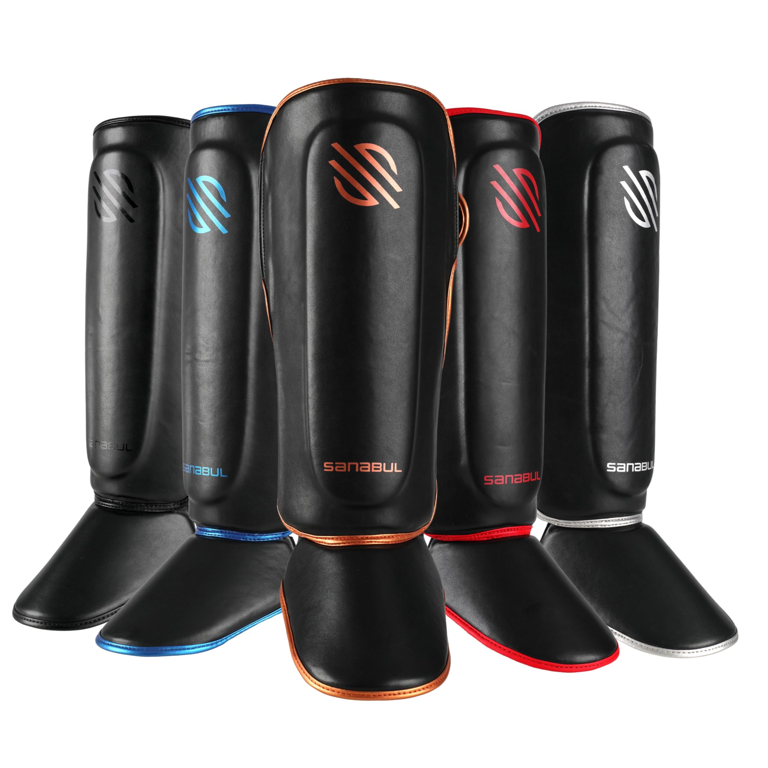 Sanabul Essential Kickboxing Shin Guards with Hook & Loop Straps Shin Pads for MMA Muay Thai and Martial Arts