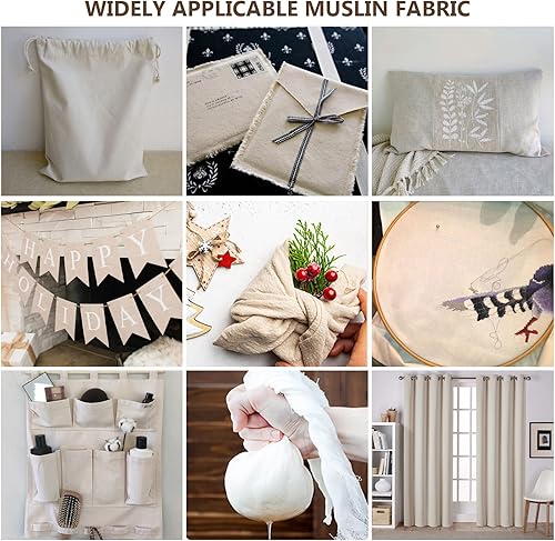 Miniatura 6 de Peso medio 100% muselina de algodón tela 63 pulgadas x 10 yardas blanqueado muselina material de tela de lino para material de costura ropa tela