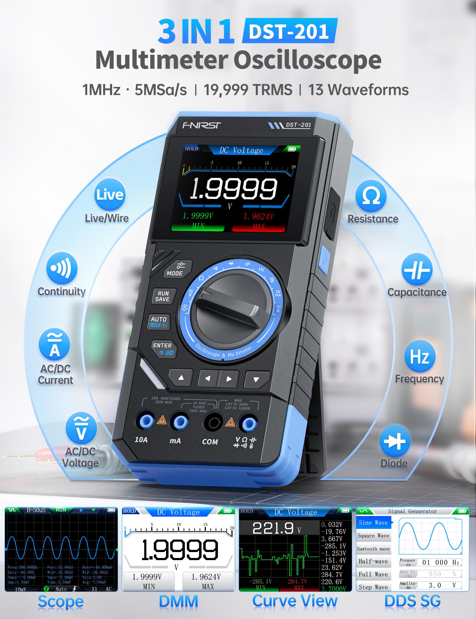 Snapklik.com : DST-201 3IN1 Digital Multimeter 19999 Counts TRMS, 1MHz ...