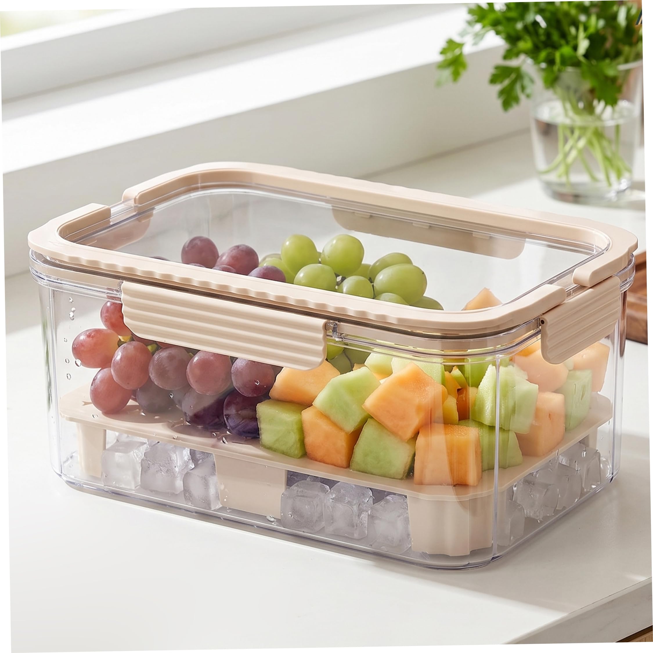 Contenitori per frutta per frigorifero, contenitori per insalata ermetici da 2 confezioni, Beige