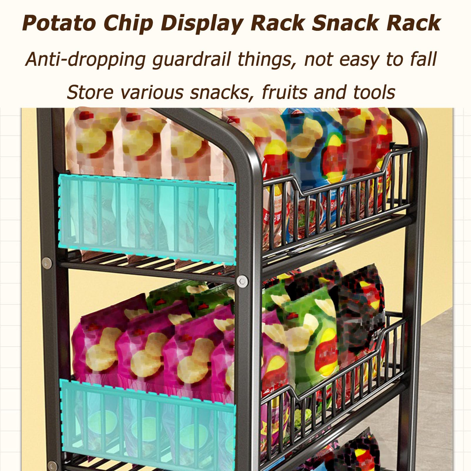 Metall-Snack-Regal mit Rollen, Snack-Organizer für Kartoffelchips und Obst, ideal für Haushaltsgeschäfte und Küche