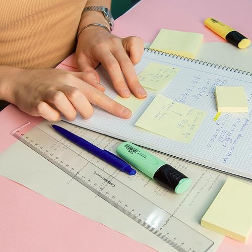 Miniatura 5 de Plus Office 3 blocs de notas adhesivas amarillas Post-Its para oficina, universidad, para tomar notas rápidas y recordatorios, 3 blocs de 100 hojas