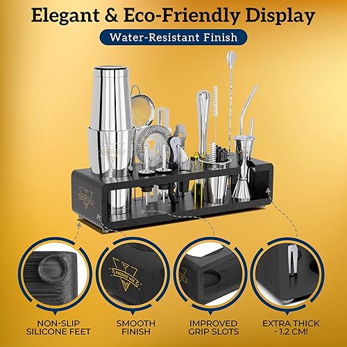 Miniatura 3 de Elite Mixology - Kit de coctelera Boston de 20 piezas para mezclar con soporte, accesorios de bar indestructibles, kit de barma, juego de bar de