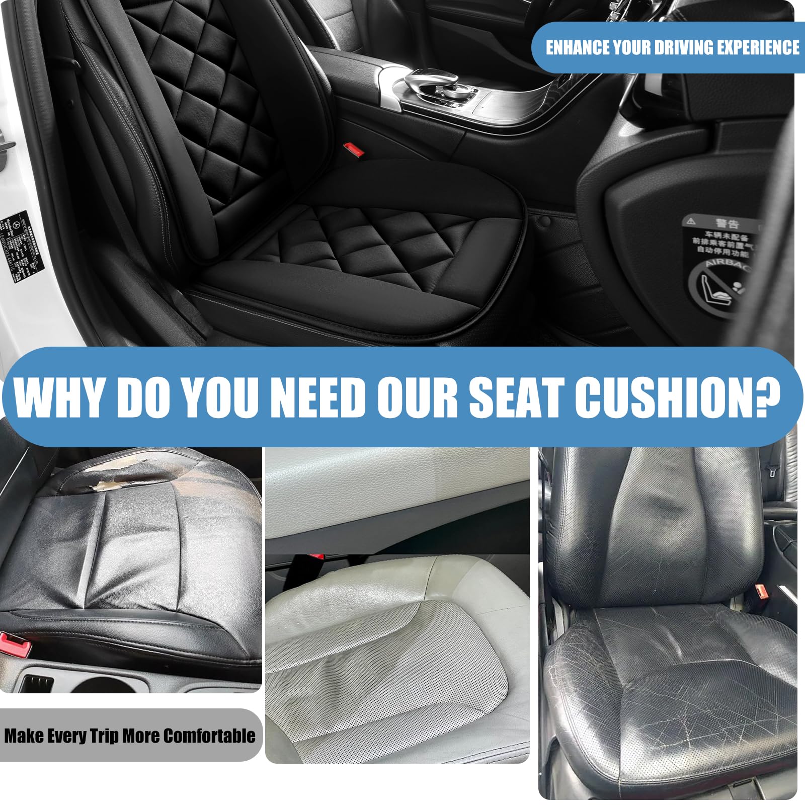 Chezope Car Seat Cushion with Back Support Pillow Car Seat Cushion for Long Driving Breathable Car Seat Protector — view 4