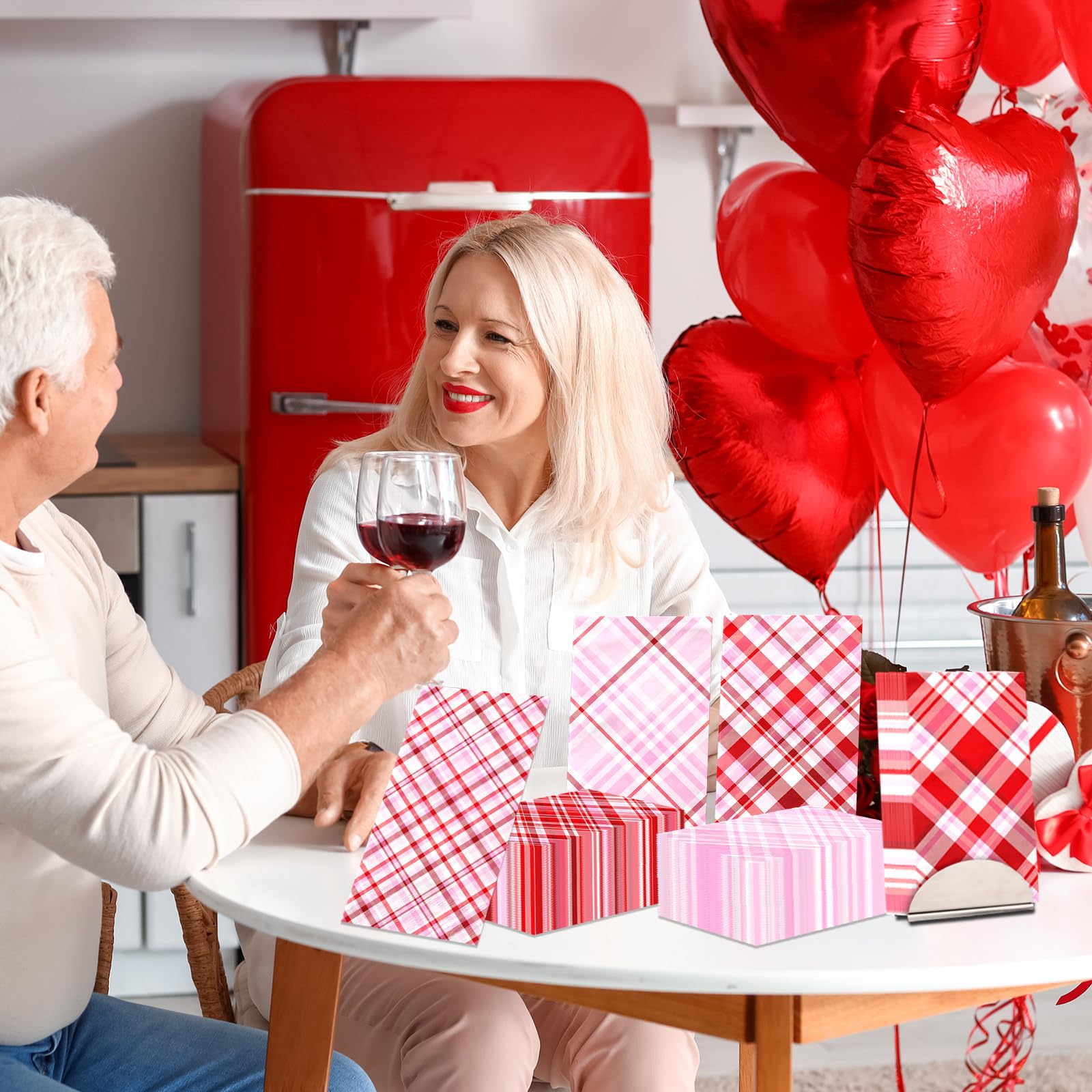 Valentine Napkins,40pcs Red Pink Buffalo Plaid Napkins Disposable Valentines Cocktail Dinner Napkins,Valentine Paper Hand Towels for Bathroom