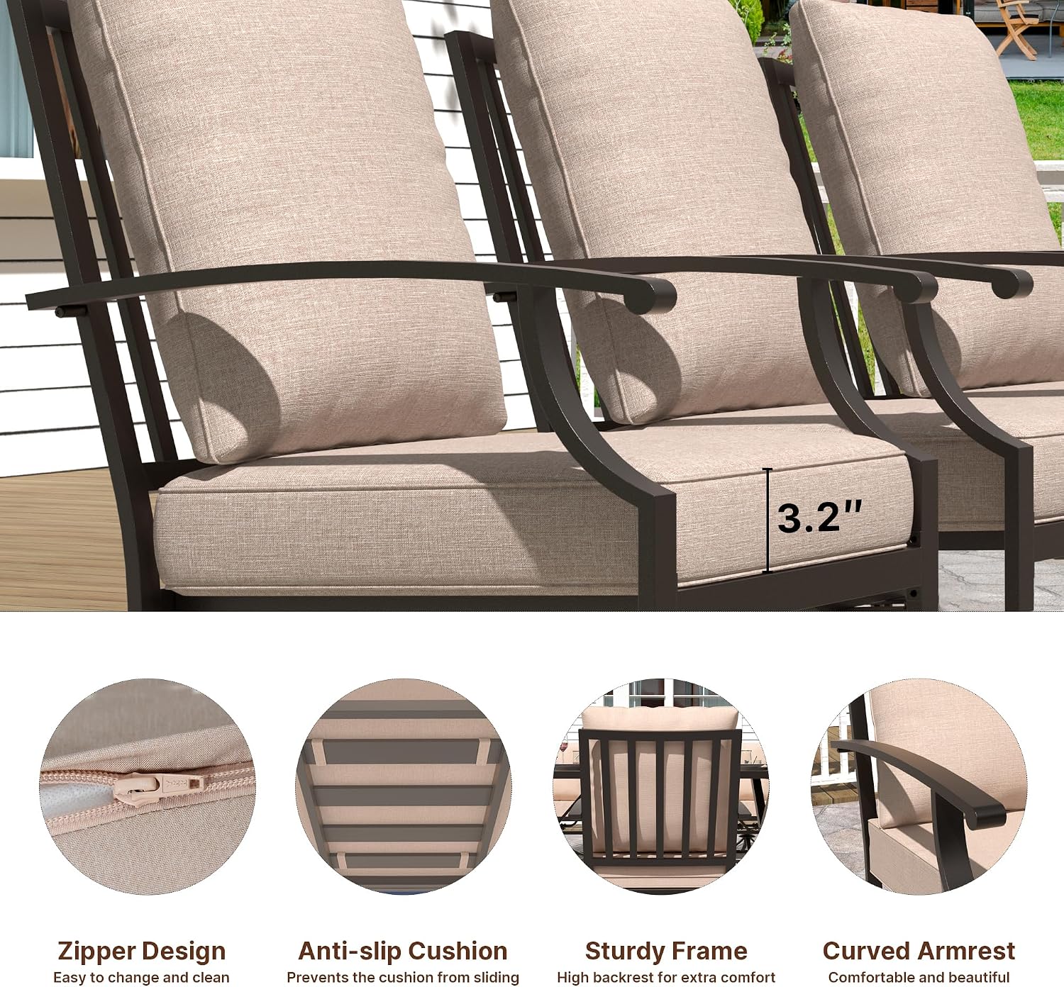 Gotland 7 Piece Outdoor Dining Set, Metal Outdoor Table and Swivel Chairs with X-Shaped Legs 1.5" Umbrella Hole, Patio Furniture Set with Waterproof Cushions, Patio Dining Sets for Backyard Deck Khaki