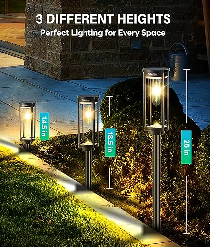 Miniatura 7 de Paquete de 6 luces solares para caminos al aire libre, luces solares brillantes para senderos exteriores, impermeables, luces de pasarela, luces