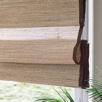 Yin Yang Cordless Blackout Bamboo Roman Shades, Natural Woven Wood with Border, Custom Indoor Privacy Lined Blinds for Windows, Doors, Countryside