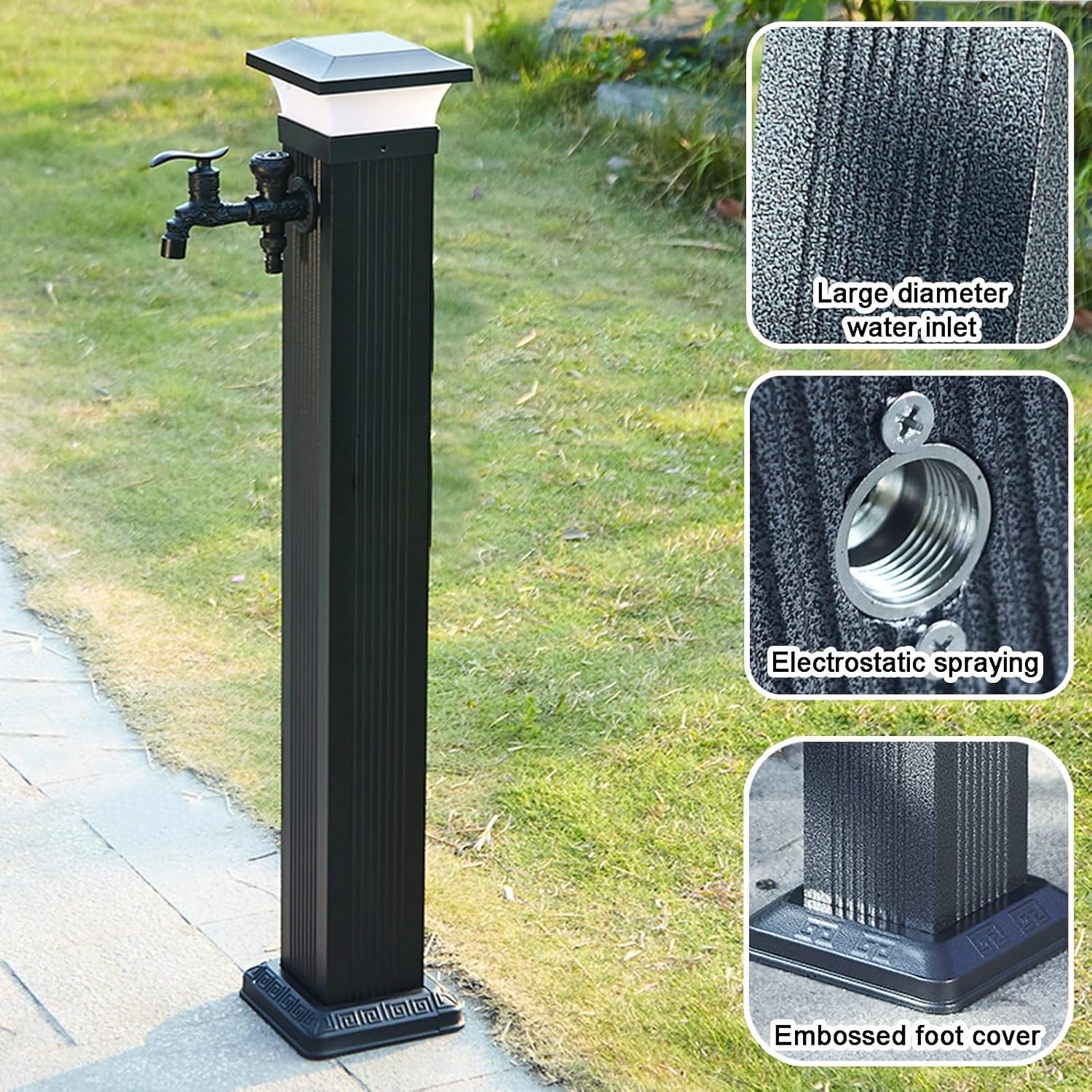 Solar-Powered Garden Water Column with Faucet & Spray Gun - 24" Aluminum Alloy Outdoor Water Feature for Irrigation & Garden Decoration - Eco-Friendly, Freestanding, Easy to Install