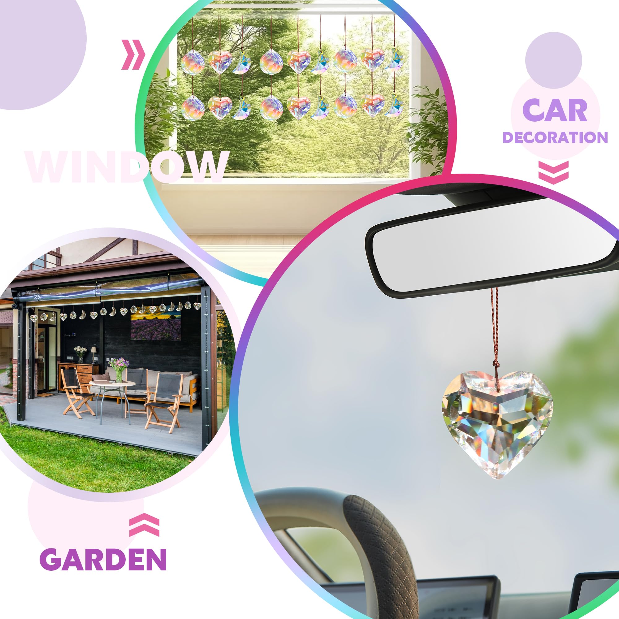 Colgante de Bolas Atrapasoles 3Pcs Bola de Cristal Prisma Decoración para Ventanas, Hogar, Oficina, Jardín