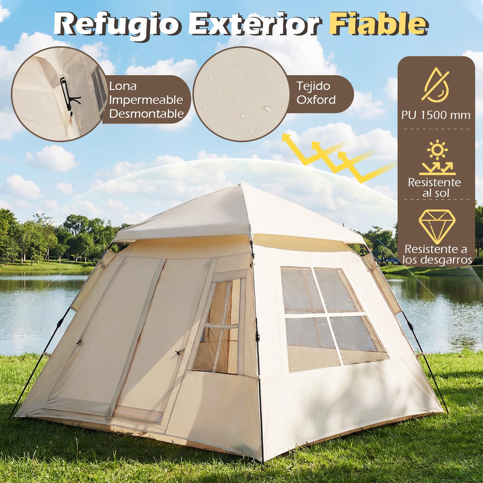 COSTWAY Tienda Campaña 4 Personas Pop Up con Ventanas Malla y Puertas, Toldo Lluvia, Portátil 230x230x152 cm