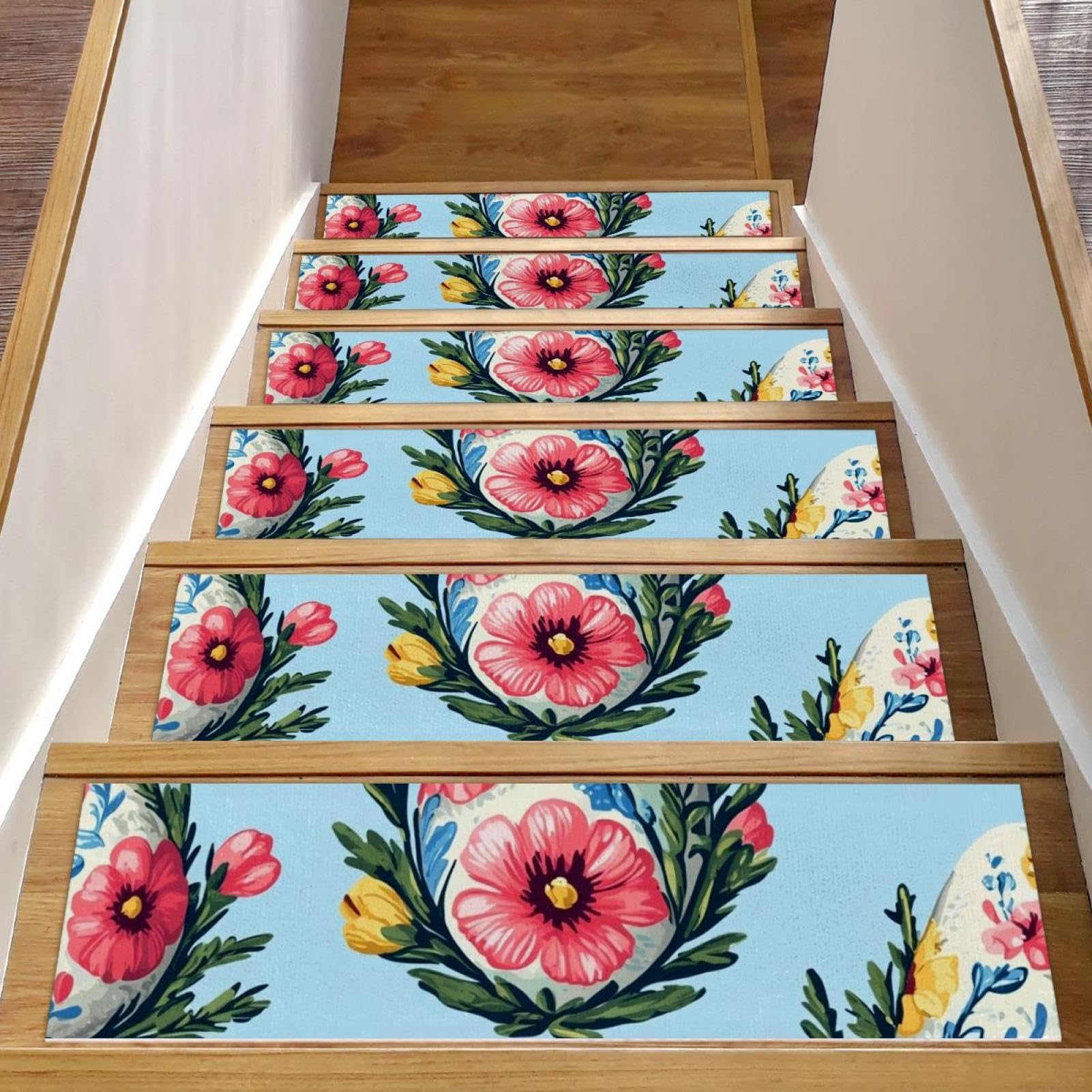 Marches d'escalier antidérapantes d'intérieur motif de Pâques pour maison familiale