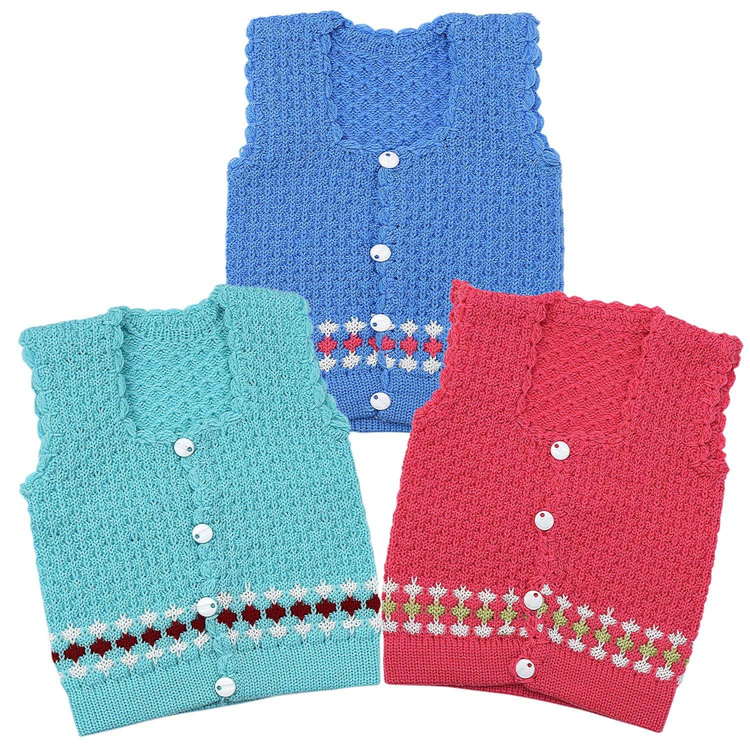 KIDSKA Woolen Sleeveless Sweater for Kids/Baby Girl Soft Woolen Sweater Suit(Multicolor, 9 to 12 Months) Pack of 3 - Image 2 thumbnail
