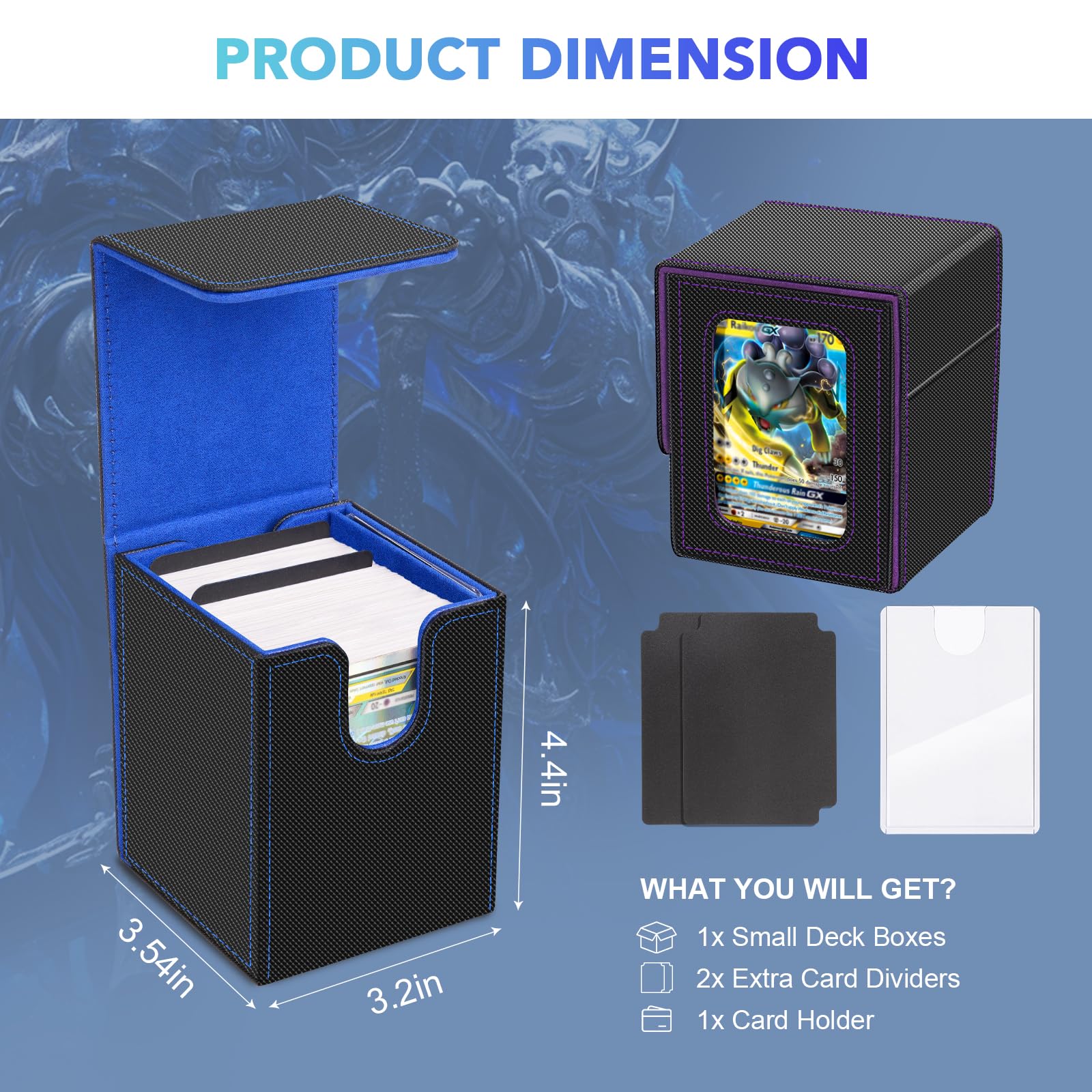 4 Pièces Boîte de Deck Magnétique MTG Commander, Étui en Cuir PU pour Cartes à Collectionner TCG, Peut contenir 100 Cartes sous Double Protection par boîte, Noir‑Rouge/Vert/Violet/Bleu