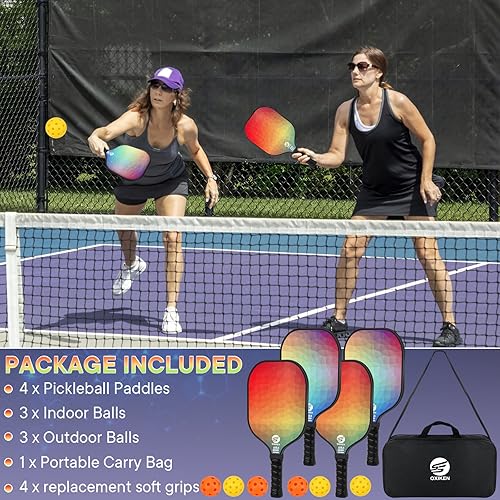 Miniatura 7 de OXIKEN Pickleball Paddles Set of 4, USAPA Approved Carbon Fiber Pickle Ball Paddle (CHS), Polypropylene Honeycomb Core, Anti Slip Sweat Absorbing