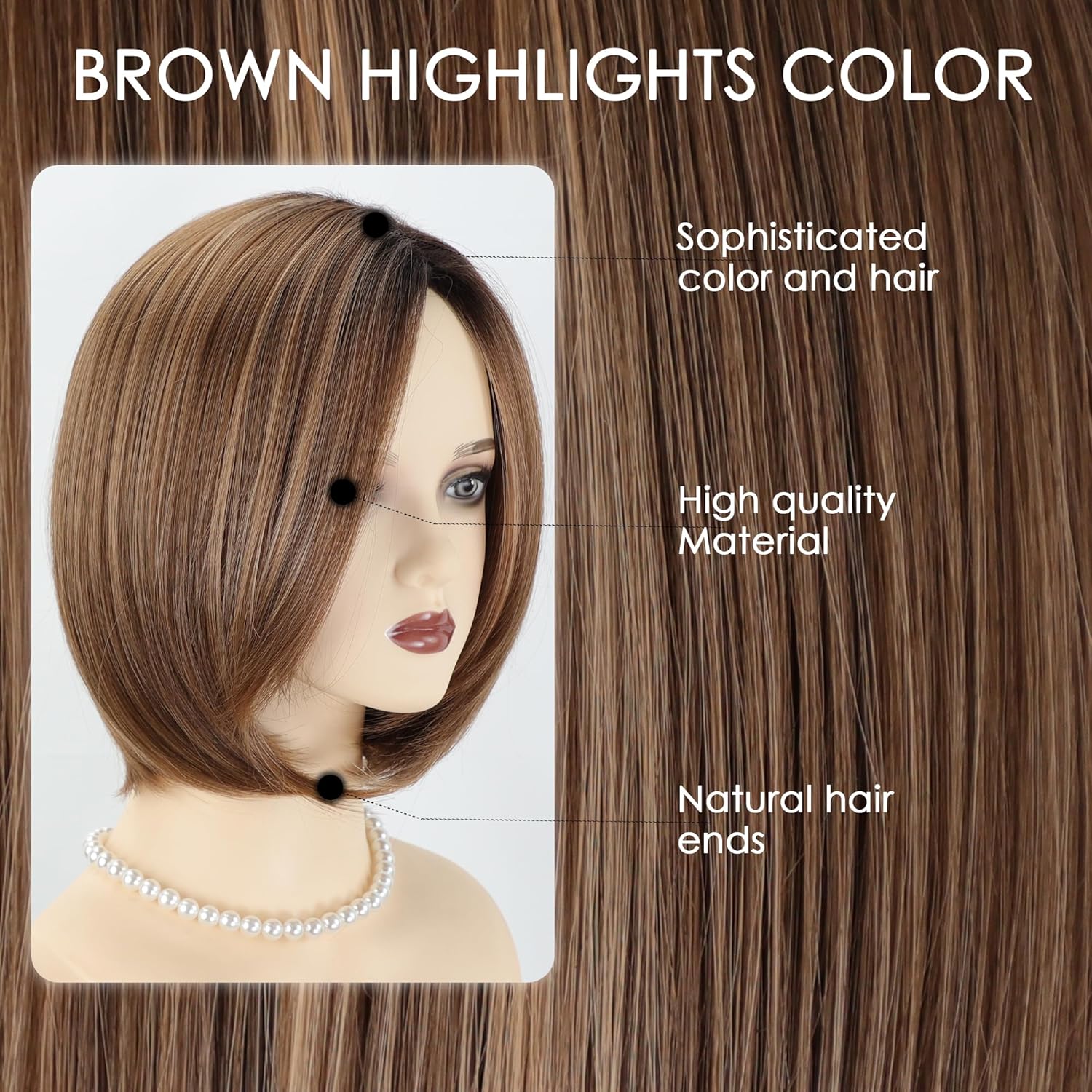 XIUFAXIRUSI XIUFAXIRUSI Short Brown Mix Blonde Highlights Classic Bob Wigs for Women Layered Straight Short Hair Wig with Side Part Dark Root Natural Synthetic Wig - Image 3