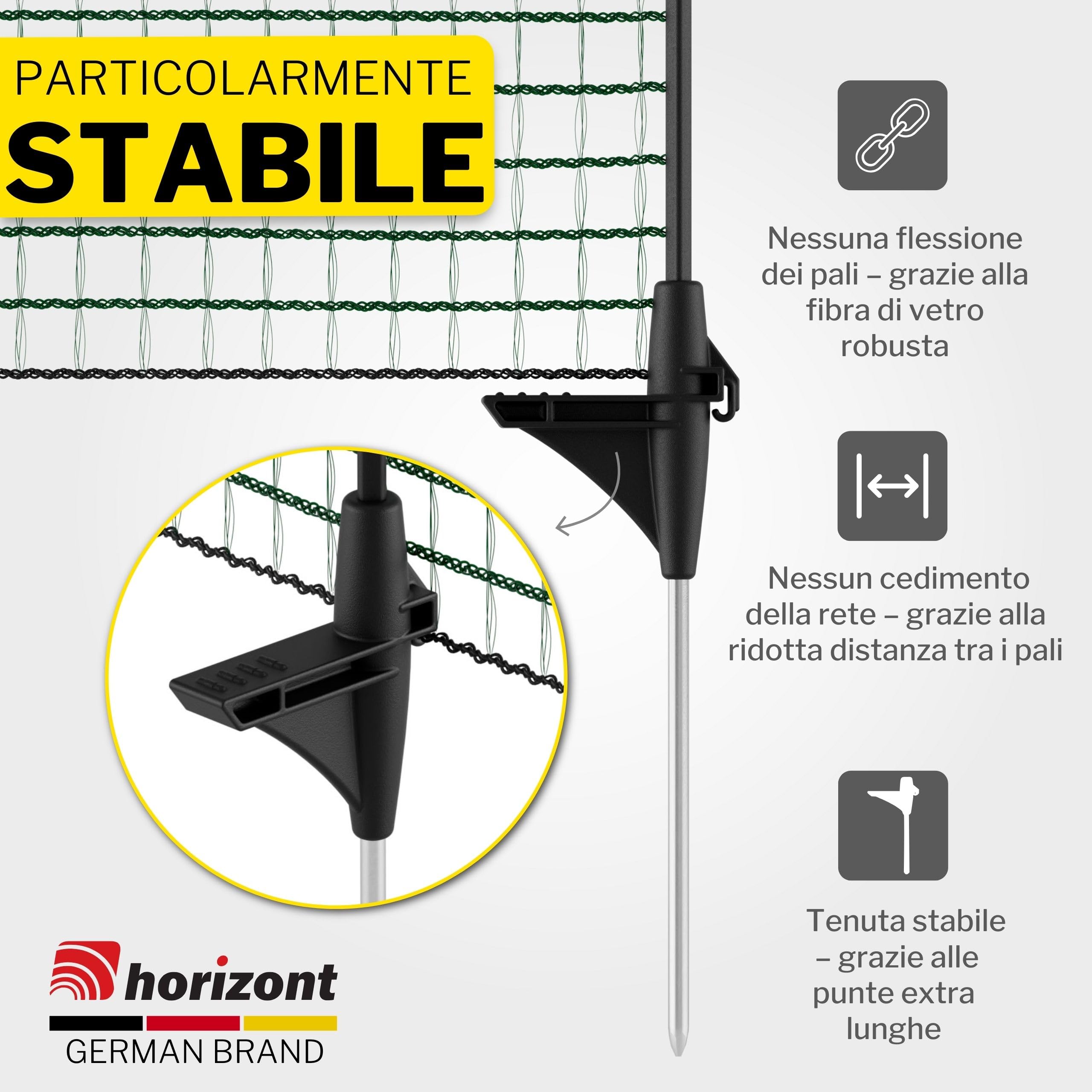 Horizont Recinzione Mobile FIX 20m x 80cm | Rete da Giardino a Maglia Stretta 17x17mm | Con 12 Pali in Fibra di Vetro | Barriera Protezione Cani, Aiuole, Campeggio