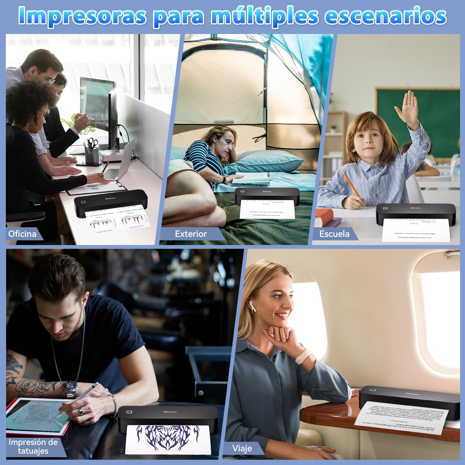 Pristar D210 Impresora Termica A4, Impresora Portatil Inalambrica para Viajes, Oficina y Hogar, Termocopiadora Tattoo Compatible con Teléfonos Inteligentes iOS/Android y Computadoras Portátiles, Negro