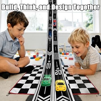 Flexible Race Track for Kids, 16.4 Ft Roll-Up Track for 1/64 Diecast Cars | Portable Roll-Up Design, Strong Suction Cups, Easy Storage, Indoor & Outdoor Play, Creative Racing Fun