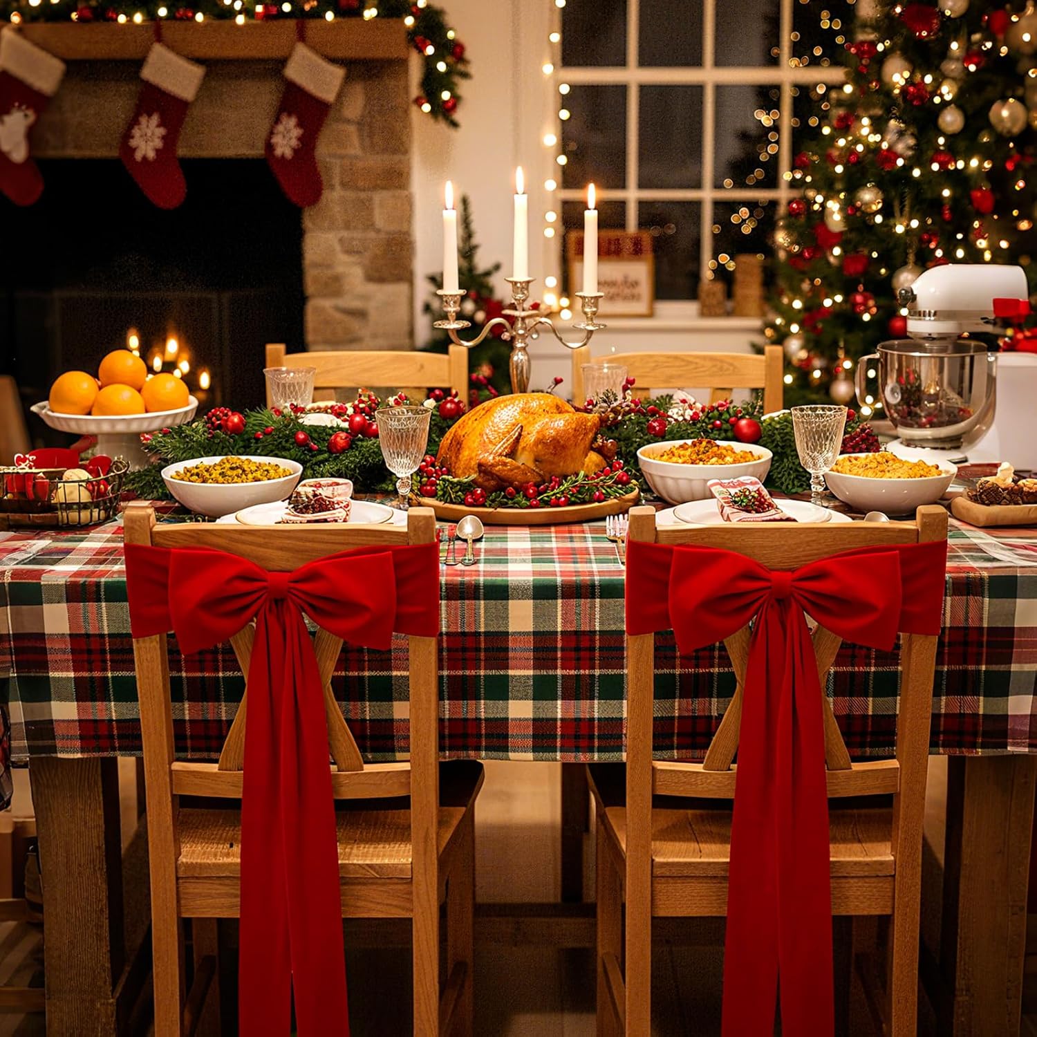 10 Pcs Christmas Velvet Chair Decoration Red Bows Velvet Chair Sashes 24 x 13'' Christmas Elastic Reusable Back Ribbon Bows Cover for Xmas Wedding Events Ceremony Reception Party Supplies