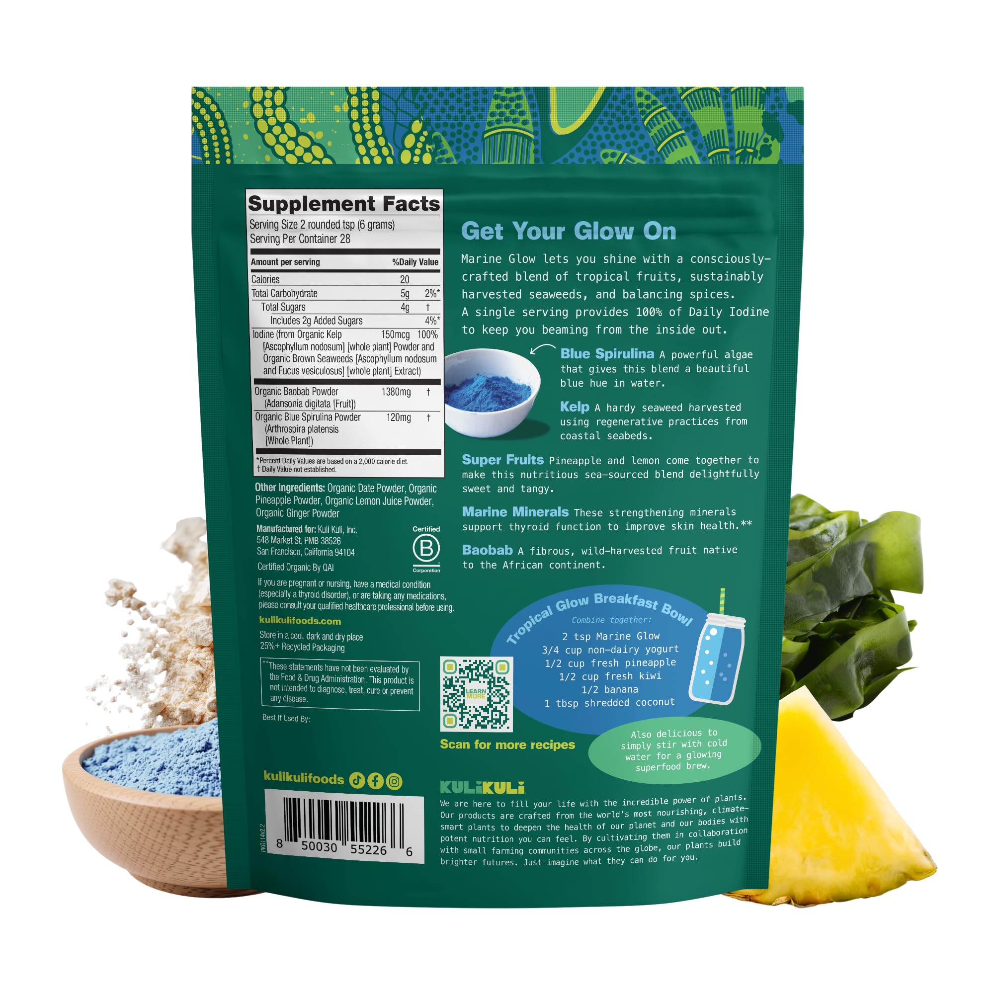 Kuli Kuli Organic Marine Glow Blue Spirulina Kelp Skin & Beauty Blend, 6oz — Amazon image 10