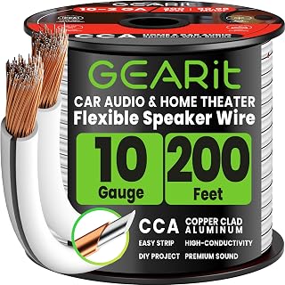 GEARit Speaker Wire 10 Gauge 200 ft,Speaker Cable with Foot Markers & Polarity Markings,10 Gauge Wire for Car Audio & Home Theater Speakers,Audio Cable for DIY Installations,CCA(White)