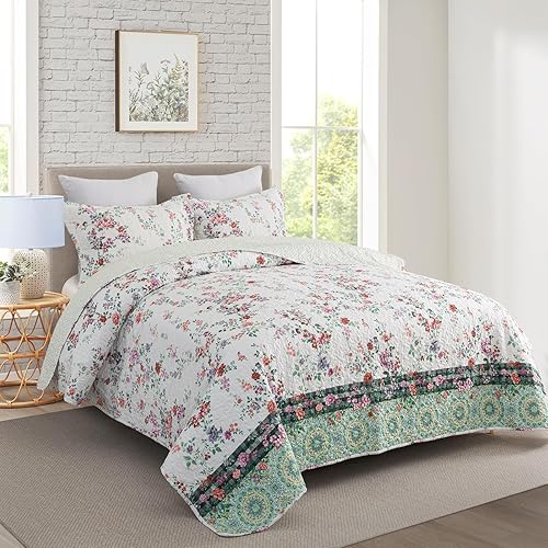 Miniatura 47 de Travan - Juego de edredón de 3 piezas reversible y ligero, ropa de cama con fundas de almohada para todas las estaciones, estampado floral marrón