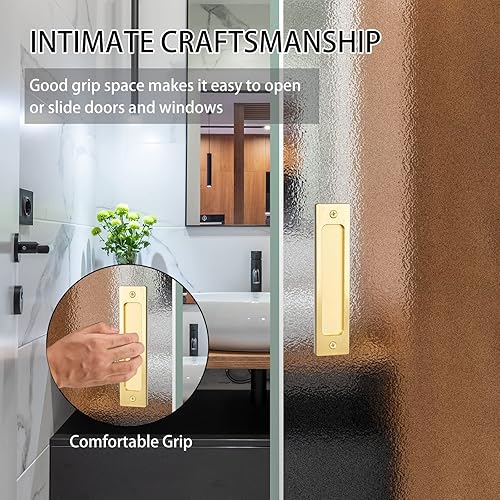 Miniatura 4 de Tiradores de armario para puerta corrediza de granero, 2 tiradores de aleación de aluminio para dedos, rectangulares empotrados con bolsillo