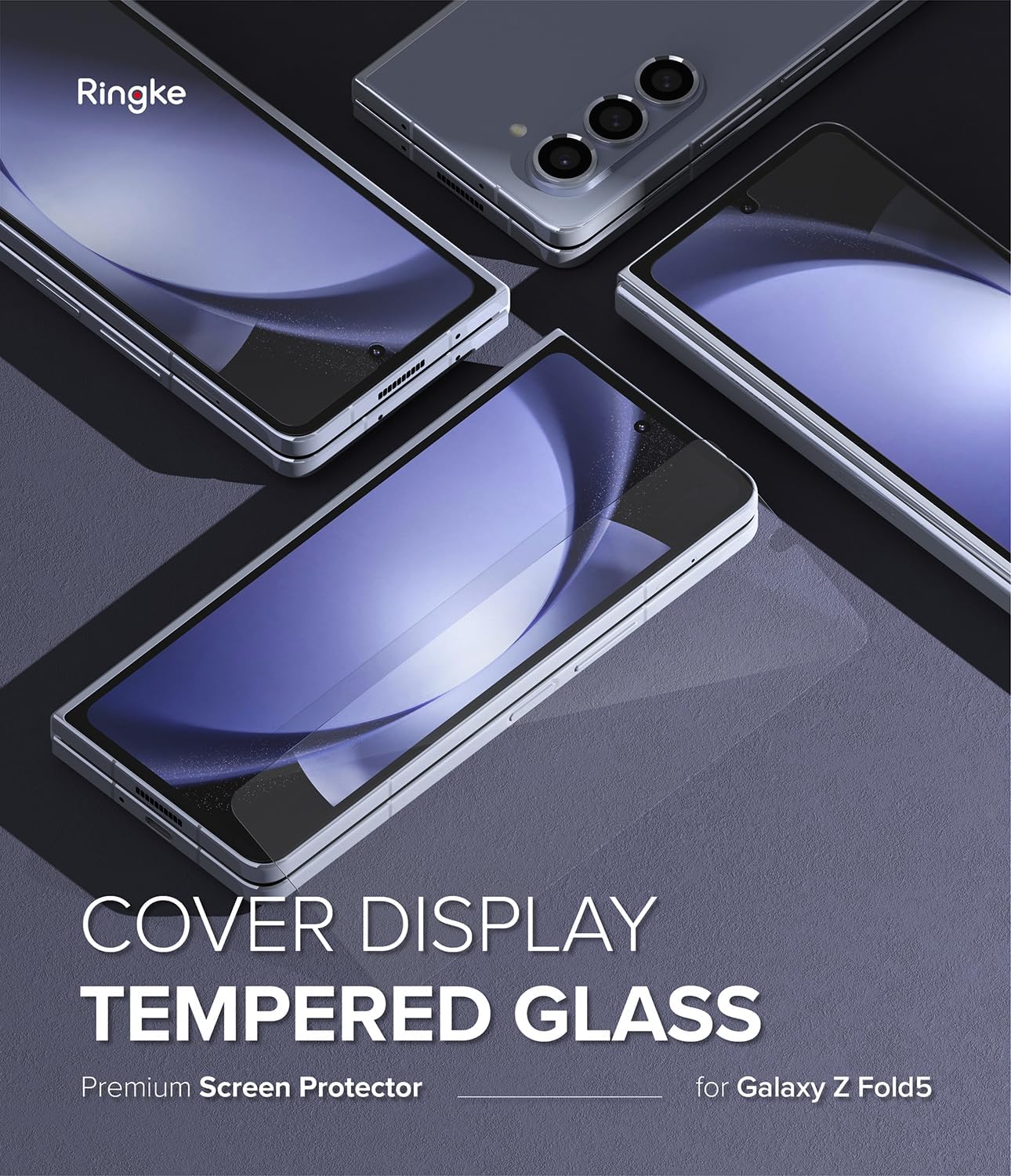Ringke Slim Case Compatible with Samsung Galaxy Z Fold 5 [Black] + Cover Display Glass Compatible with Samsung Galaxy Z Fold 5