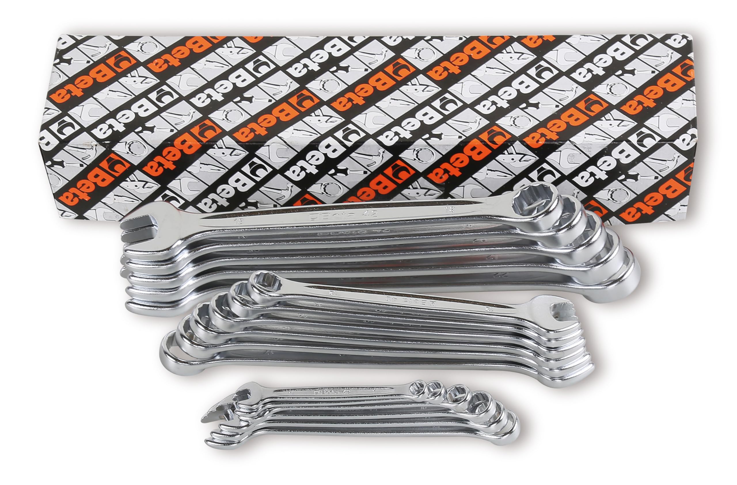 Beta 42/S17, Set Chiavi Inglesi Combinate a Forchetta e Anello Cromate Opache 6-22 mm 1.580g, Prodotto in Italia