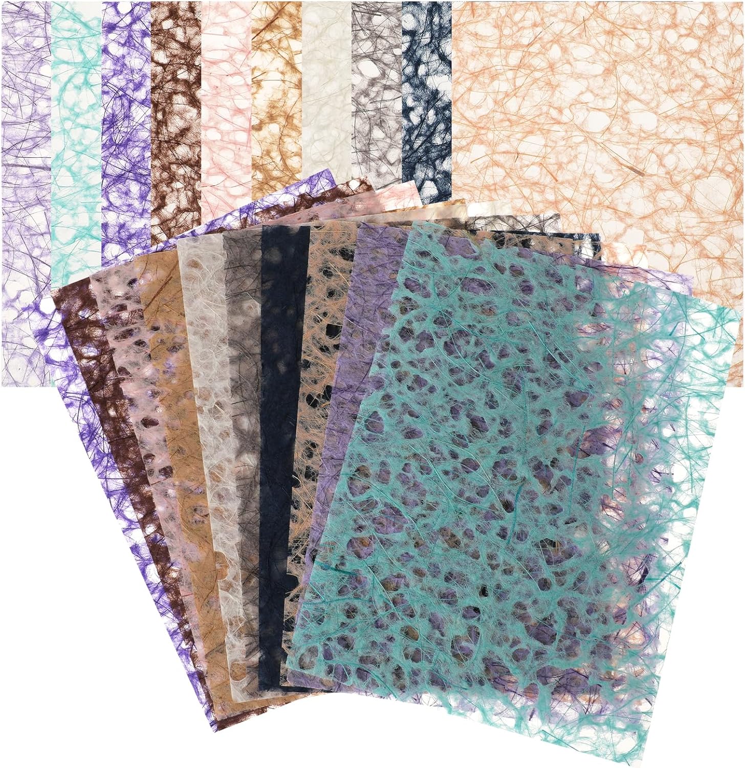 KALIONE 20 Sheets Handmade Mulberry Decorative Paper - Colorful Textured Decoupage A5 Craft Paper Kit for Scrapbook Journal Card Crafts Decorative Making Supplies