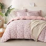 Grayish Pink Queen Size Comforter Set Striped Soft Washed Microfiber Jacquard 3 Pieces Striped Bedding Sets Grayish Pink White Comforter Queen for All Seasons and 2 Pillowcases Comfort Breathable