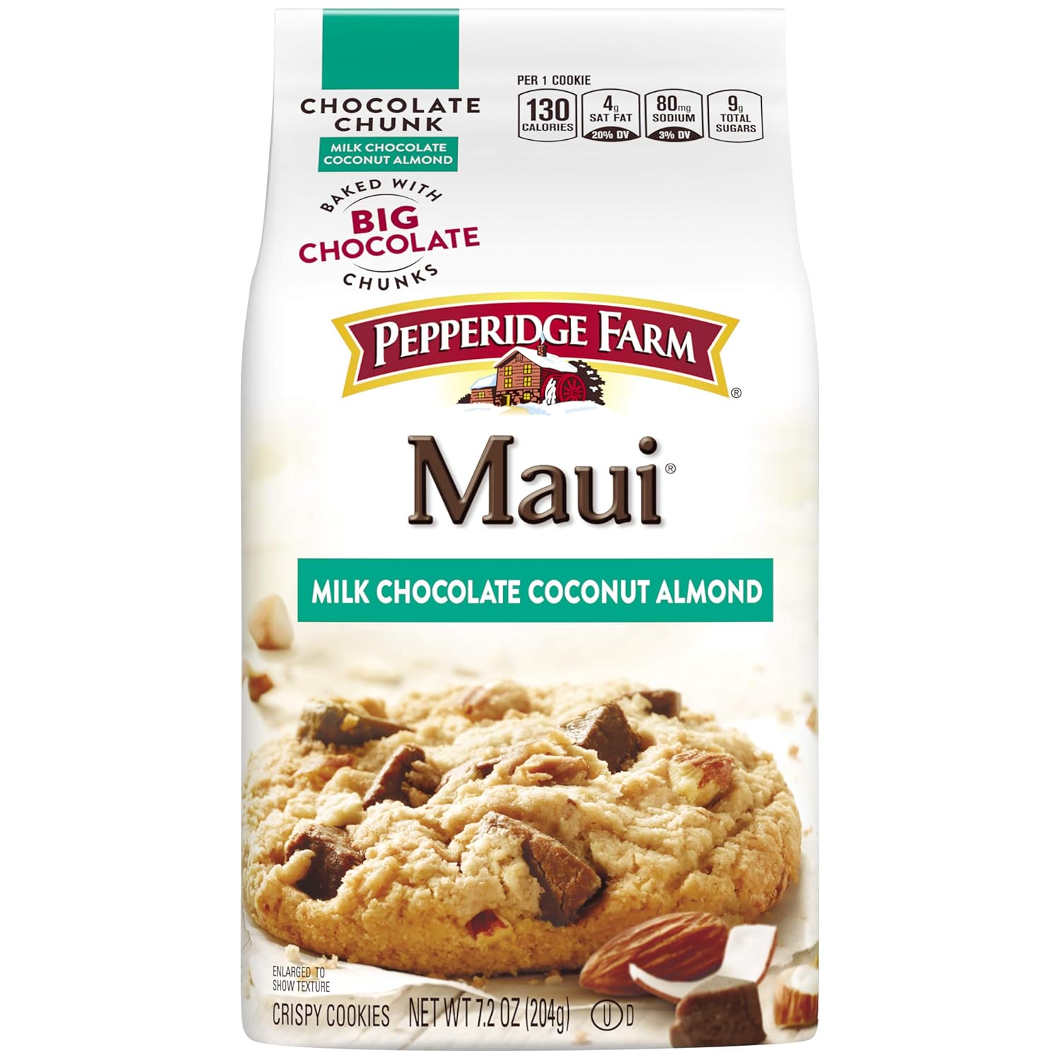 Pepperidge Farm ,Maui Milk Chocolate Coconut Almond Chocolate Chunk Crispy Cookies, 7.2 Ounce