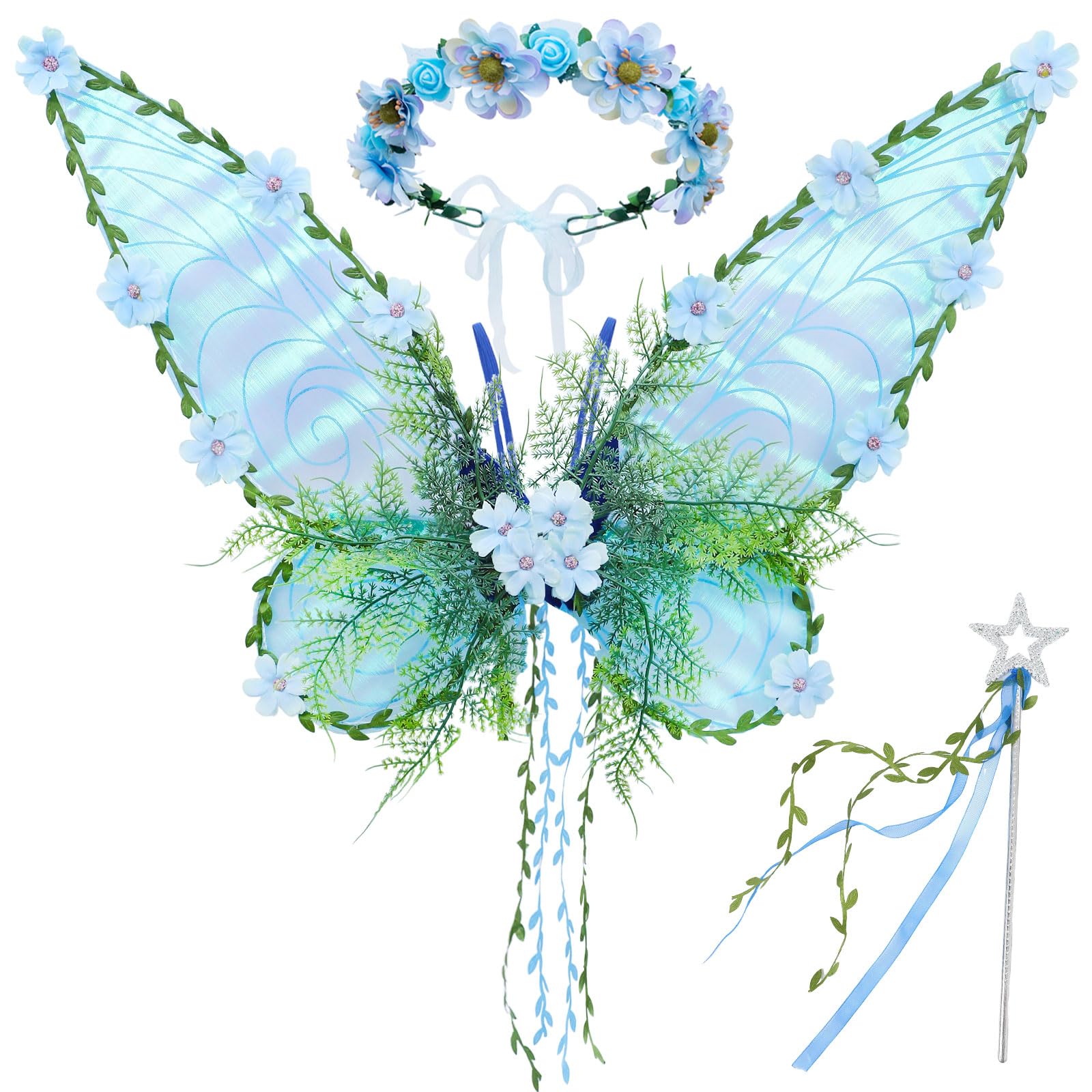 Tanganan Fairy Wings for Adult Women, Adults Butterfly Wings for Girls Women Halloween Christmas Costume Sparkle Angel Wings Dress up Party Favor (Blue)