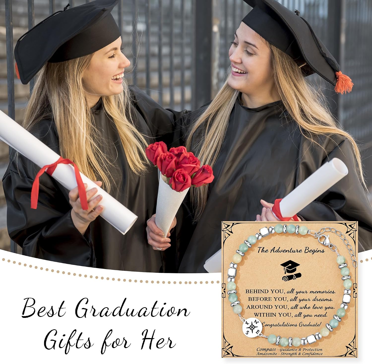 Joycuff Graduation Gifts for Her Him Class of 2026 Graduation Bracelets Inspirational Graduation Compass Bracelet for Women College Graduation Gift for Him Her
