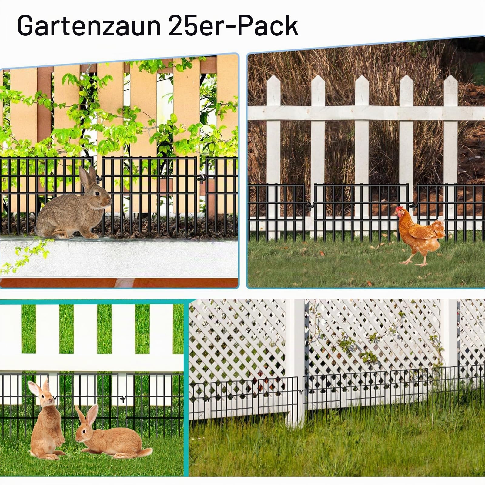 25 Stück Metall Gartenzaun Dekorativer, Steckzaun für Hunde | 825CM(L) X 43CM(H) Garten Metallzaun Zaunelemente, Tier-Absperrzaun, Zaun für Hunde