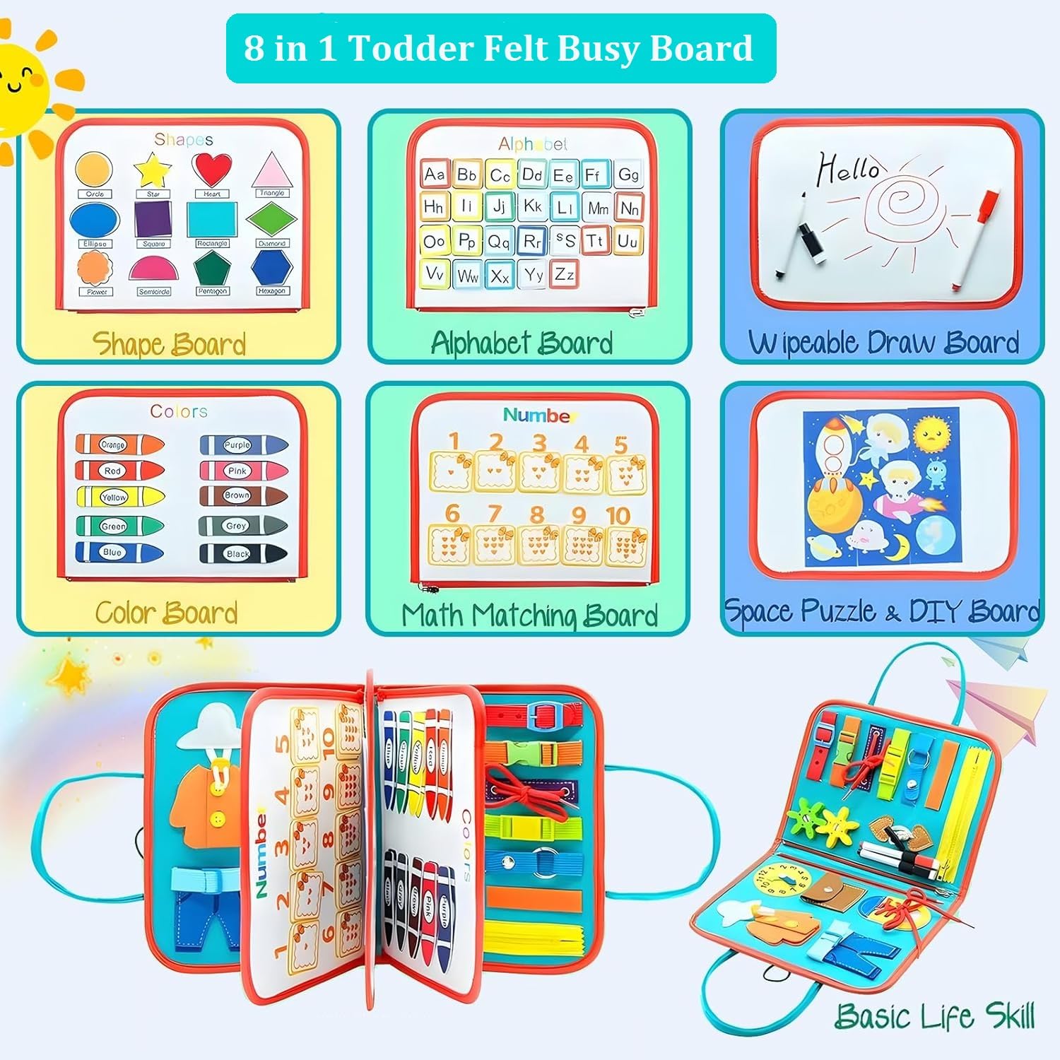 fuzhik Busy Board - Giochi Bambini 2 3 Anni - Giochi Montessori 1 Anno - Giochi Educativi 3 4 5 Anni - Pannello Sensoriale Montessori - Regalo (Verde)