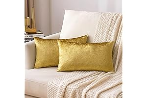 MIULEE Rectangle Pillow Covers, Set of 2, 12x20 Inch, Soft Golden Velvet