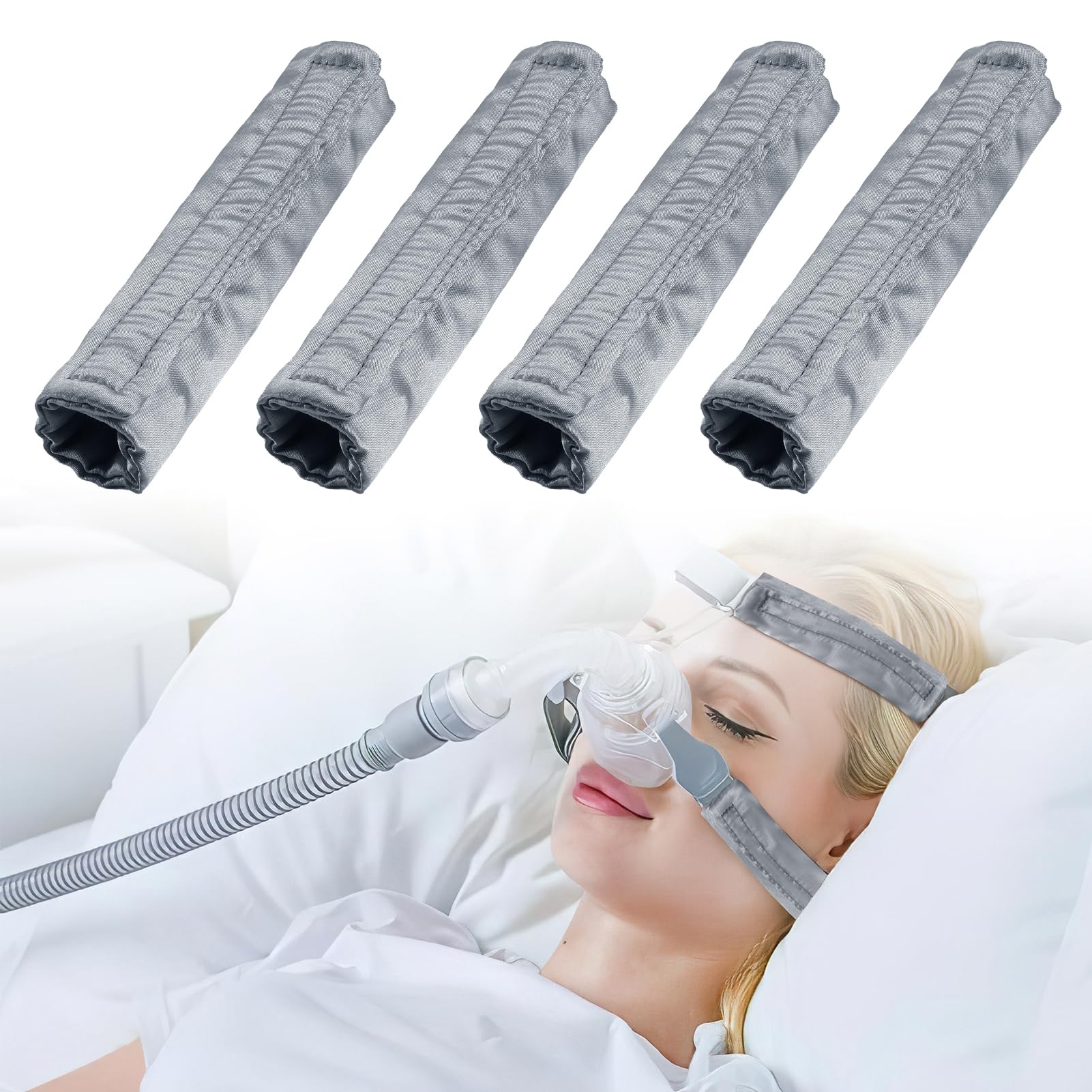 4 Pack Satin Mask Strap Covers, Face Cushion Cover for Strap Headgear, Universal and Reusable Comfort Pads, C Papa Accessories &amp; Supplies Mask Cover Headgear Pads for Reducing Red Marks (Gray)