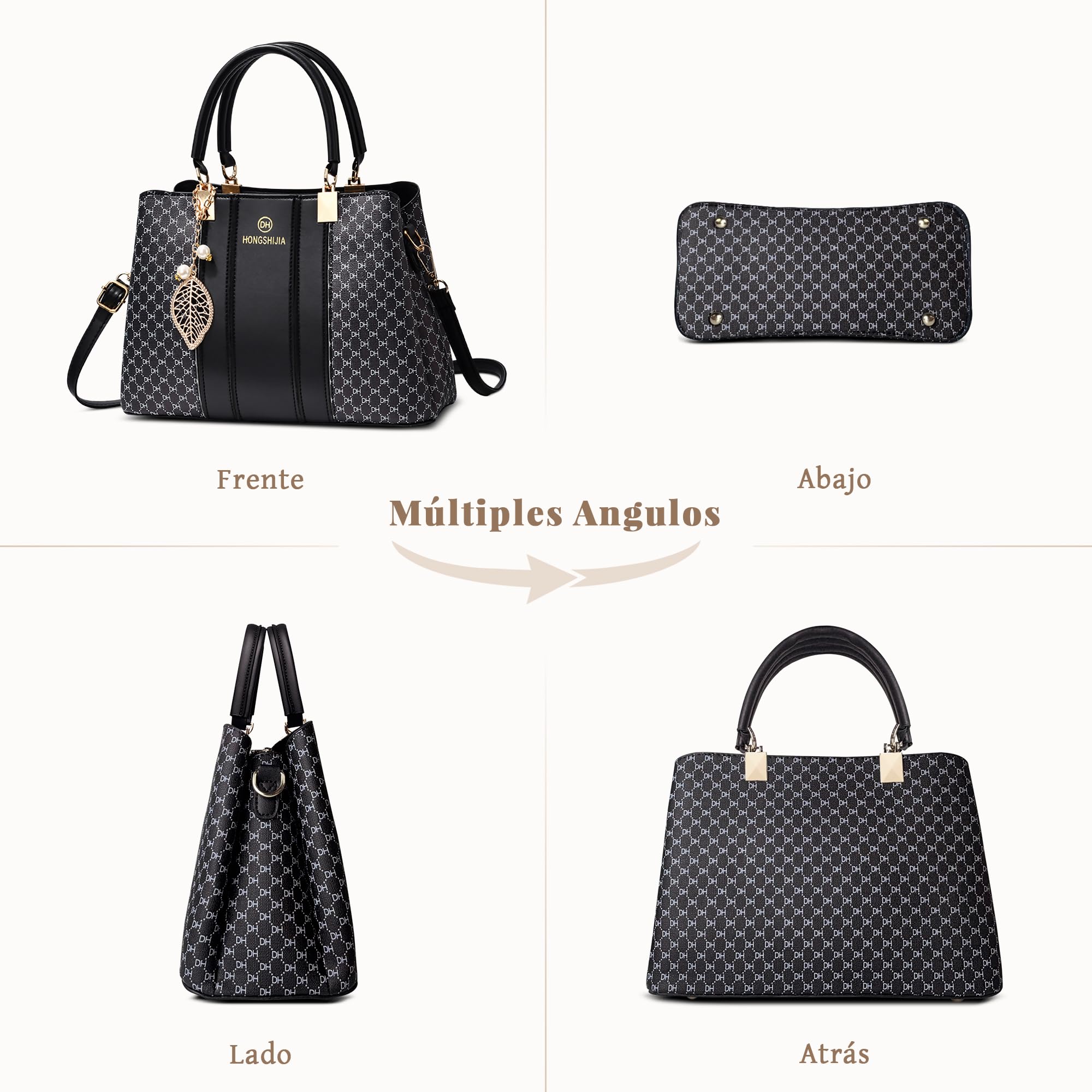 Bolsos de Mujer Moda Bolsos de Mano Elegante Bolso Tote Bolso Bandolera con Mango Adornos Colgantes para Compras Diario Viajes Trabajar Fiesta PU Cuero Negro