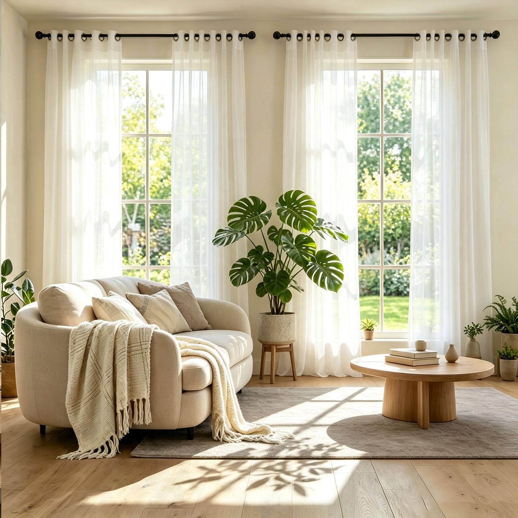 Firany Zwiewne 225 x 215 cm Półprzezroczysta, Przelotki Zwiewne Zasłony Walory Dekoracyjne, Przewiewność Do Okien, Drzwi, Na Patio, Do Hotelu, Biały