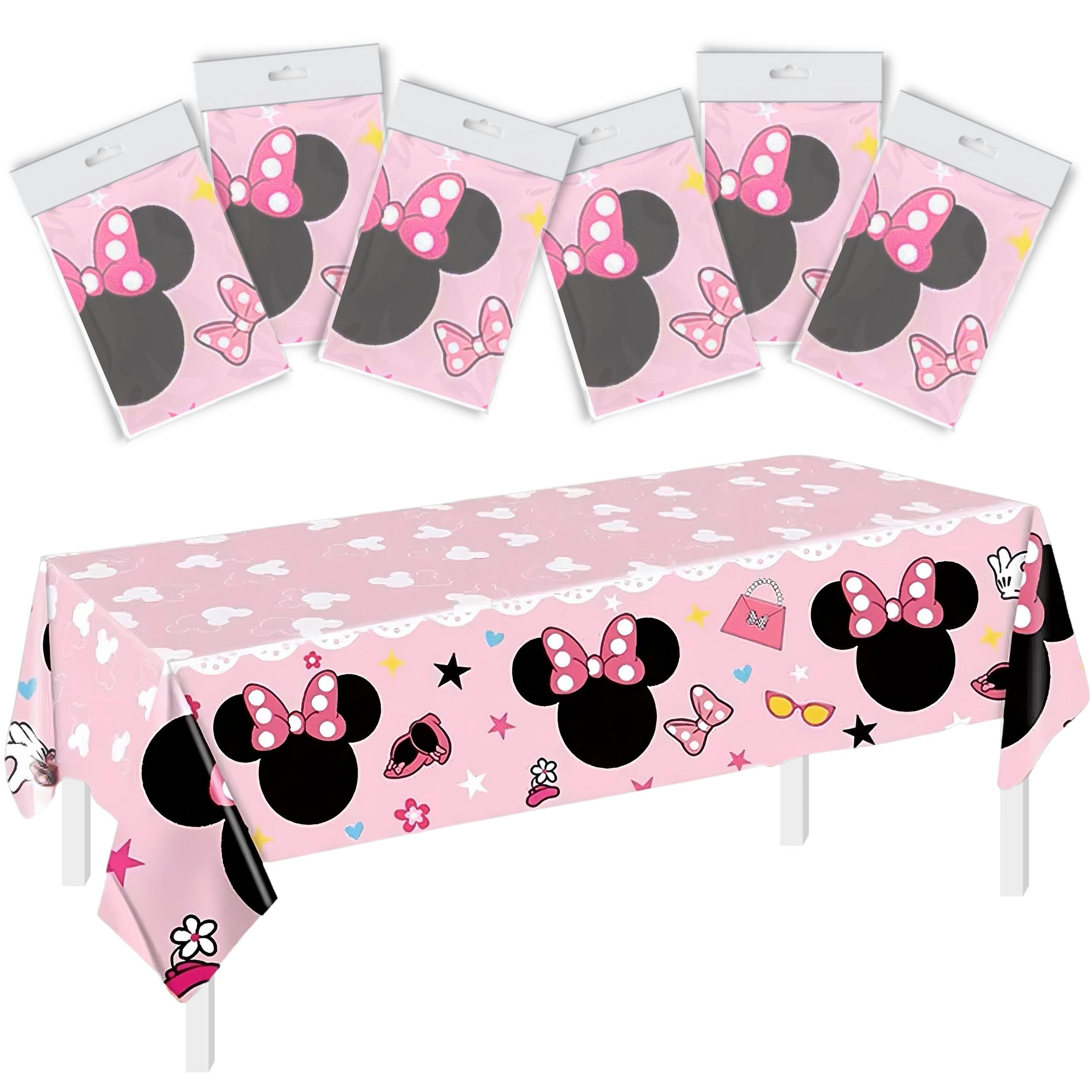 BOGAZNET 6PCS Mouse Birthday Tablecloth Pink 108''x54'' – Rectangle Disposable Table Cloth 108x54 Inch Girls Birthday Party Tablecovers Mouse Party