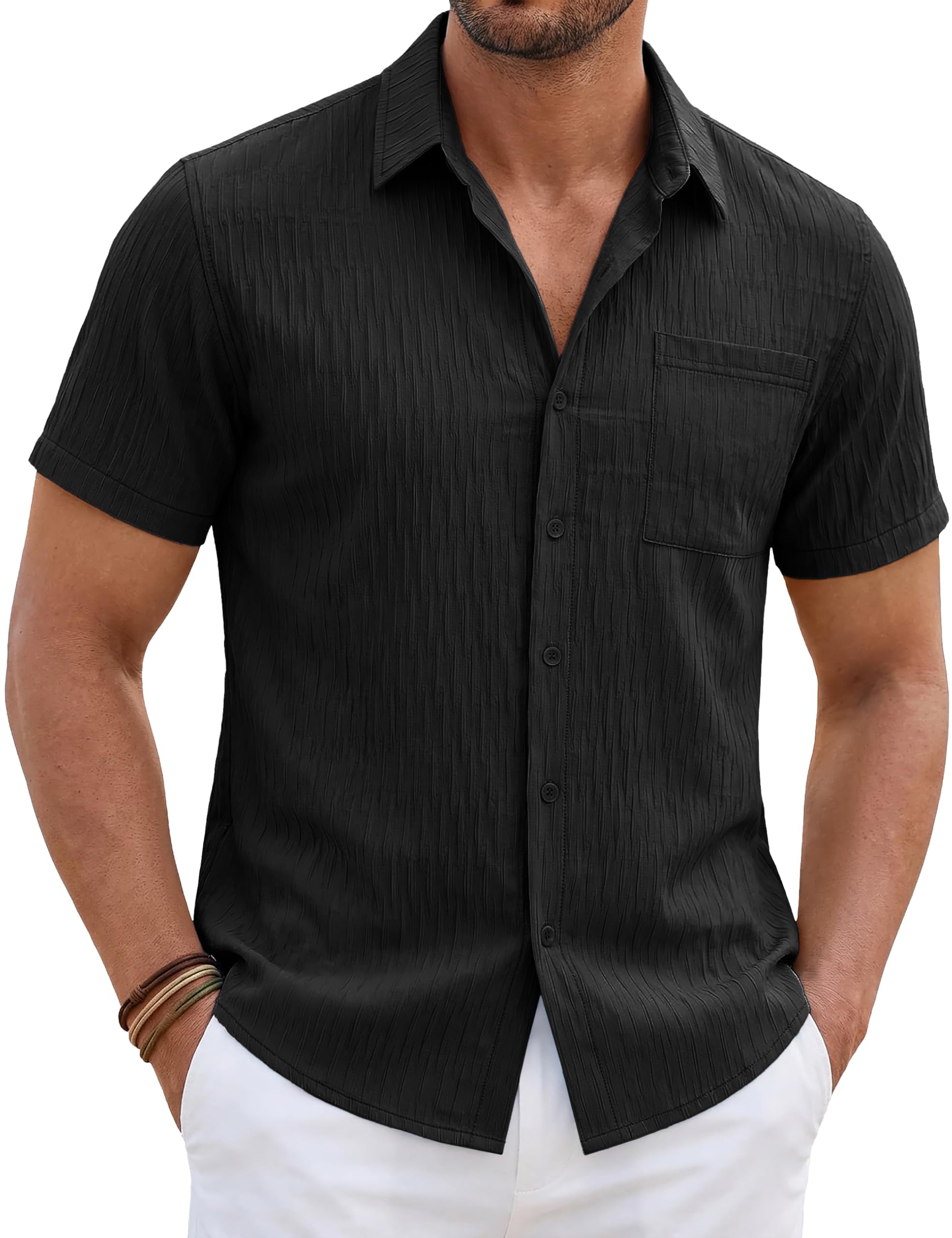 TACVASEN Hemd Herren Kurzarm Sommerhemd Freizei Strand Button down Leichtes Hemden Regular fit Strukturiert Kurzarm Shirt