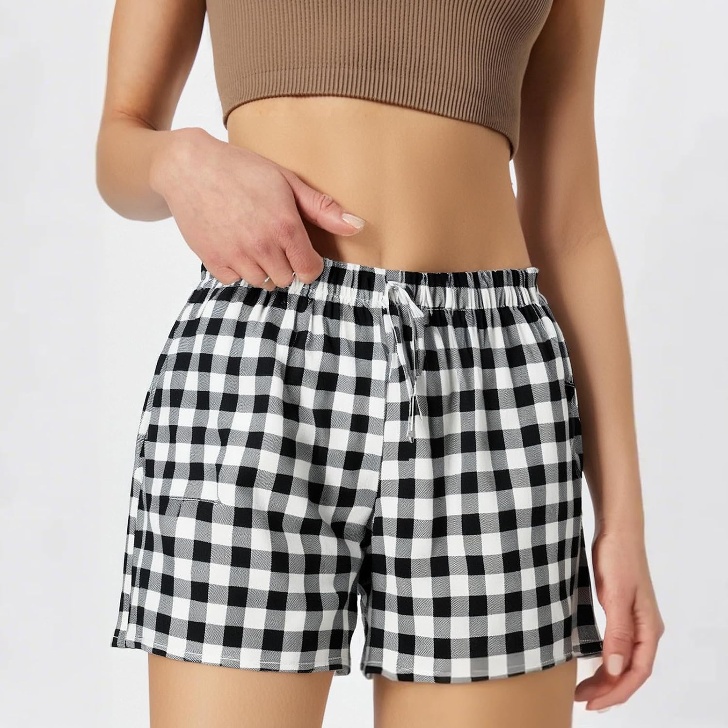 Girls Boxer Shorts Summer Casual Cotton Linen Lounge Gingham Plaid Shorts Y2K Beach Bottoms - Image 3