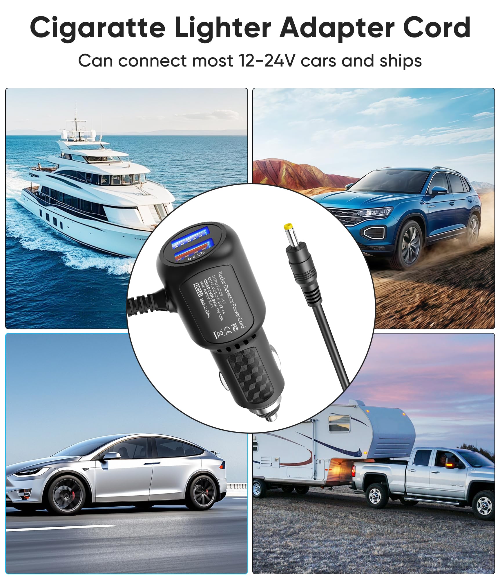 Caricabatterie da auto DC 12 V per lettore DVD portatile, adattatore di ricambio per accendisigari auto, cavo di alimentazione per Sylvania/DBPOWER/UEME/HDJUNTUNKOR/DRJ, cavo di ricarica USB a doppia