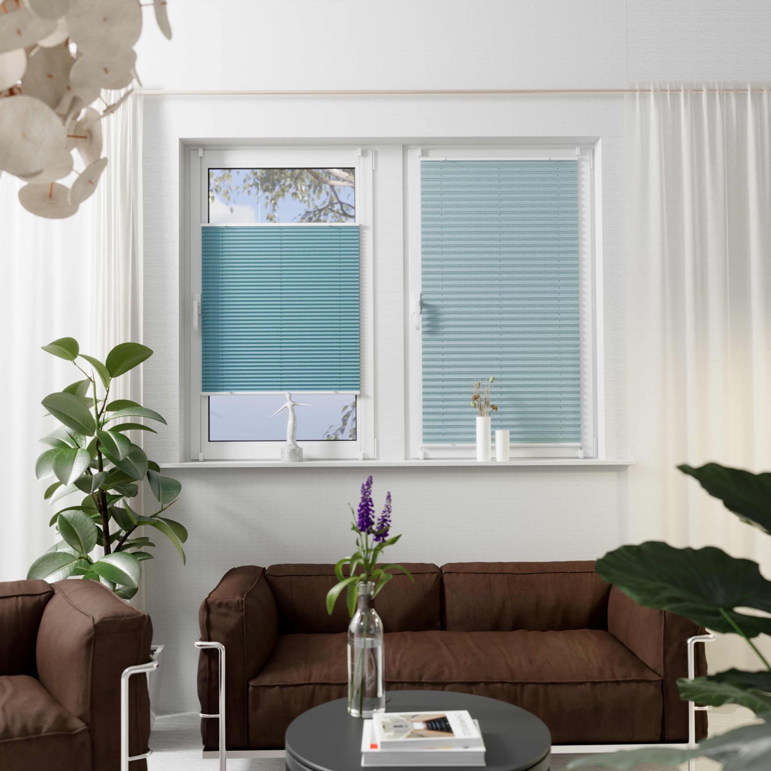 K-home Tenda plissettata Klemmfix, Florida Petrol, 80 x 130 cm (L x L), design unico con incantevole effetto luminoso