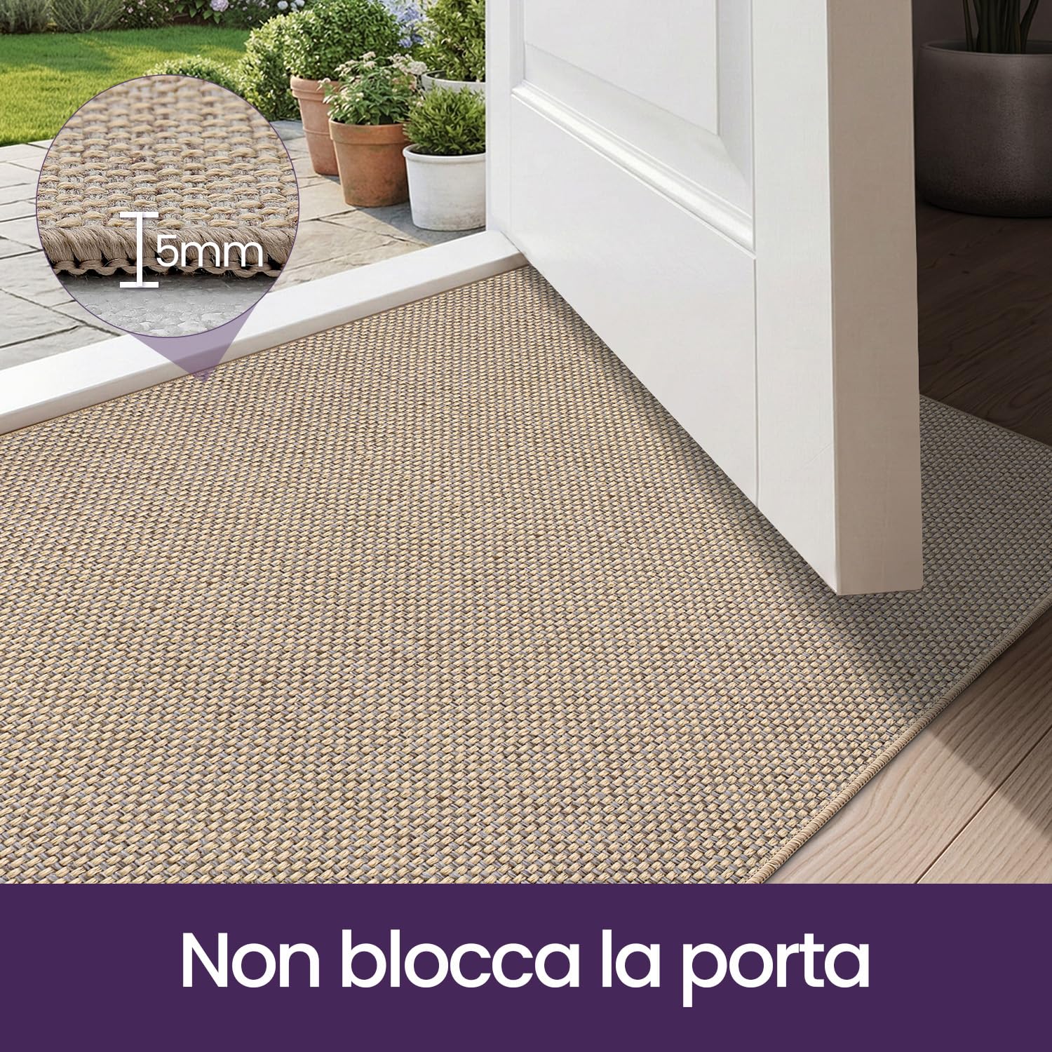 DEXI Zerbino Ingresso Interno 90 x 140 cm, Tappeto Porta Antiscivolo, Facile da Pulire, Zerbini Assorbente per Casa, Corridoio, Beige