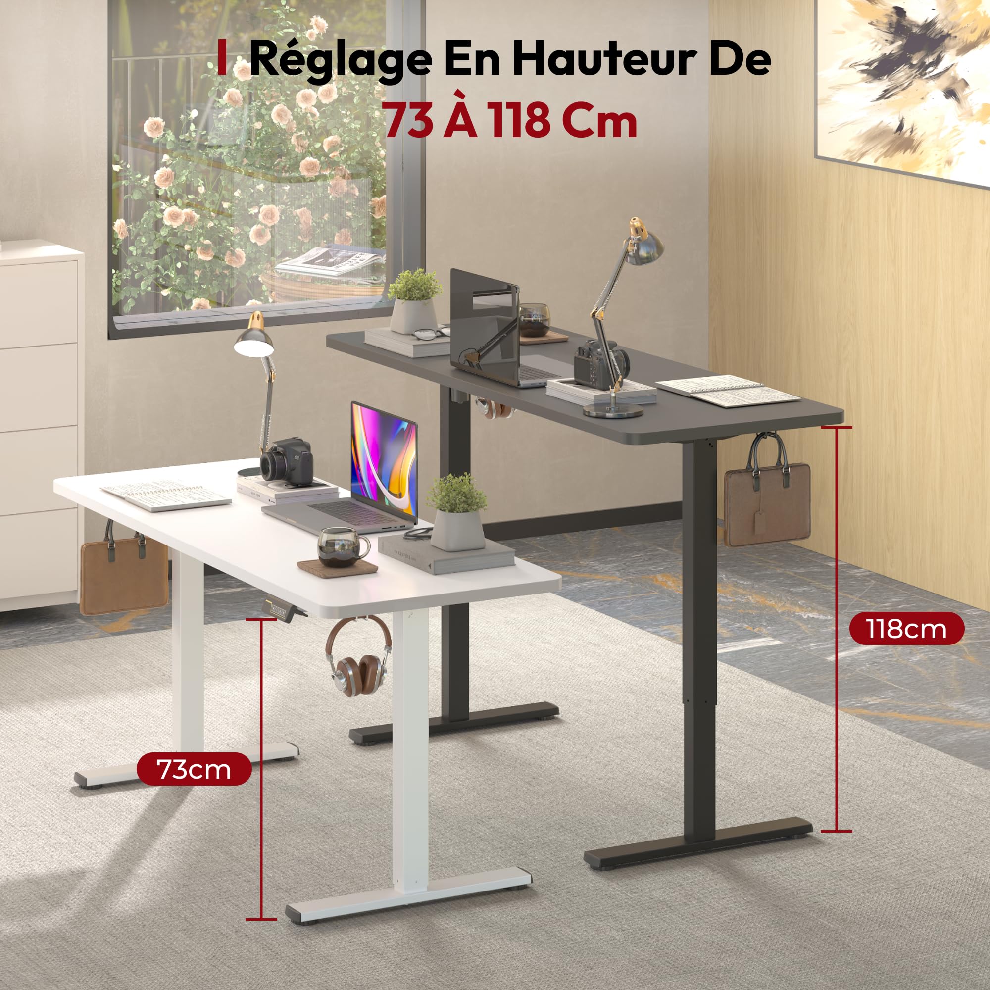 Hiii Bureau électrique Réglable En Hauteur 110x60 C, Bureau Assis