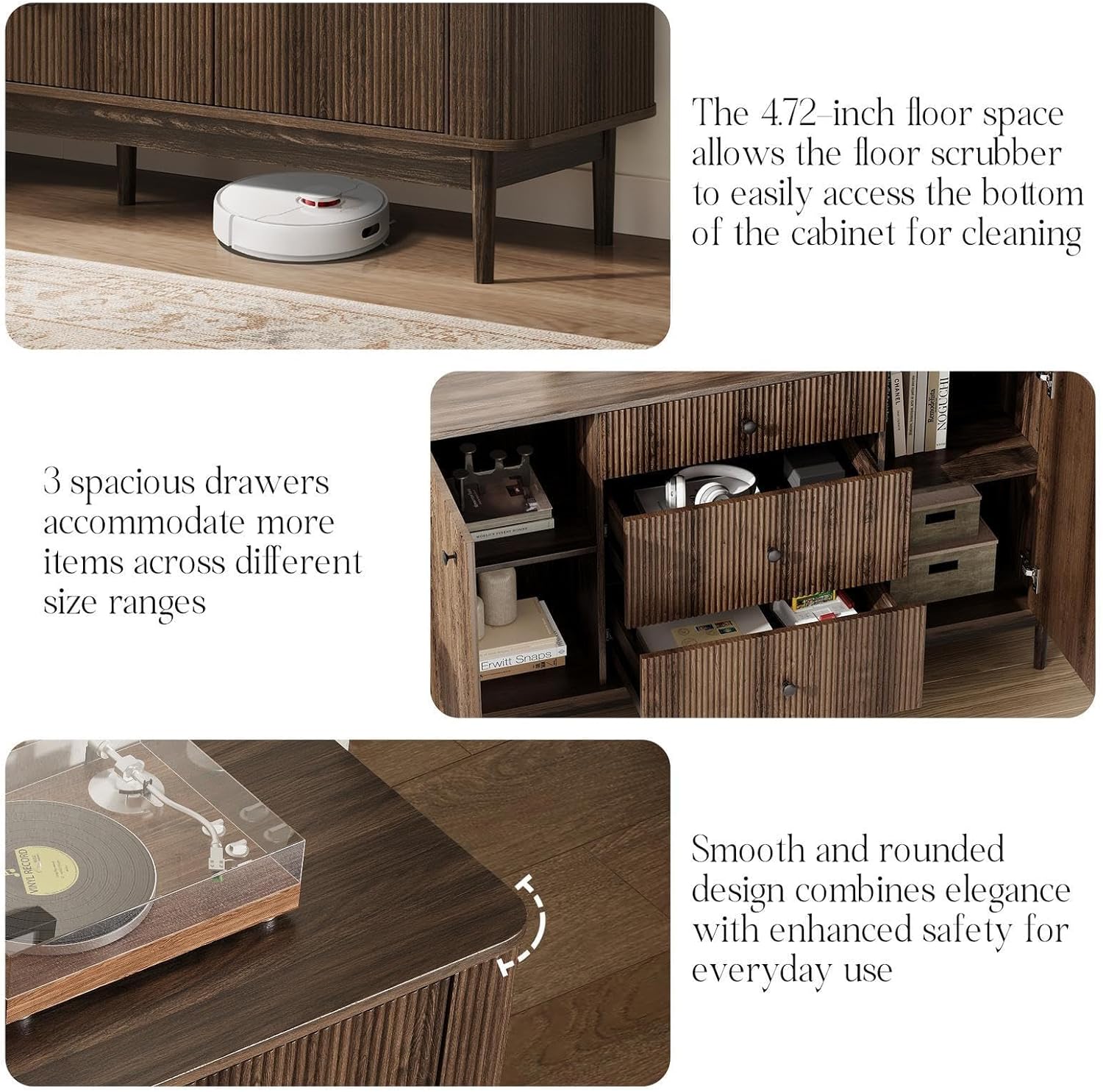 59" Buffet Cabinet with Drawers, Large Fluted Sideboard Buffet Storage Cabinet with Charging Station, Shelves and Doors, Modern Accent Coffee Bar Console Table for Kitchen, Entryway and Living Room